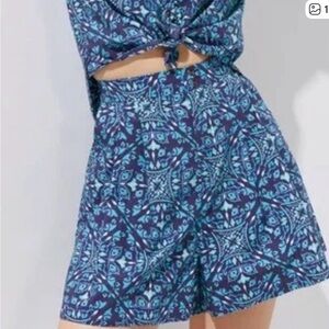 Anthropologie Maeve Navy and Aqua Tile-Print Bohemian Shorts
